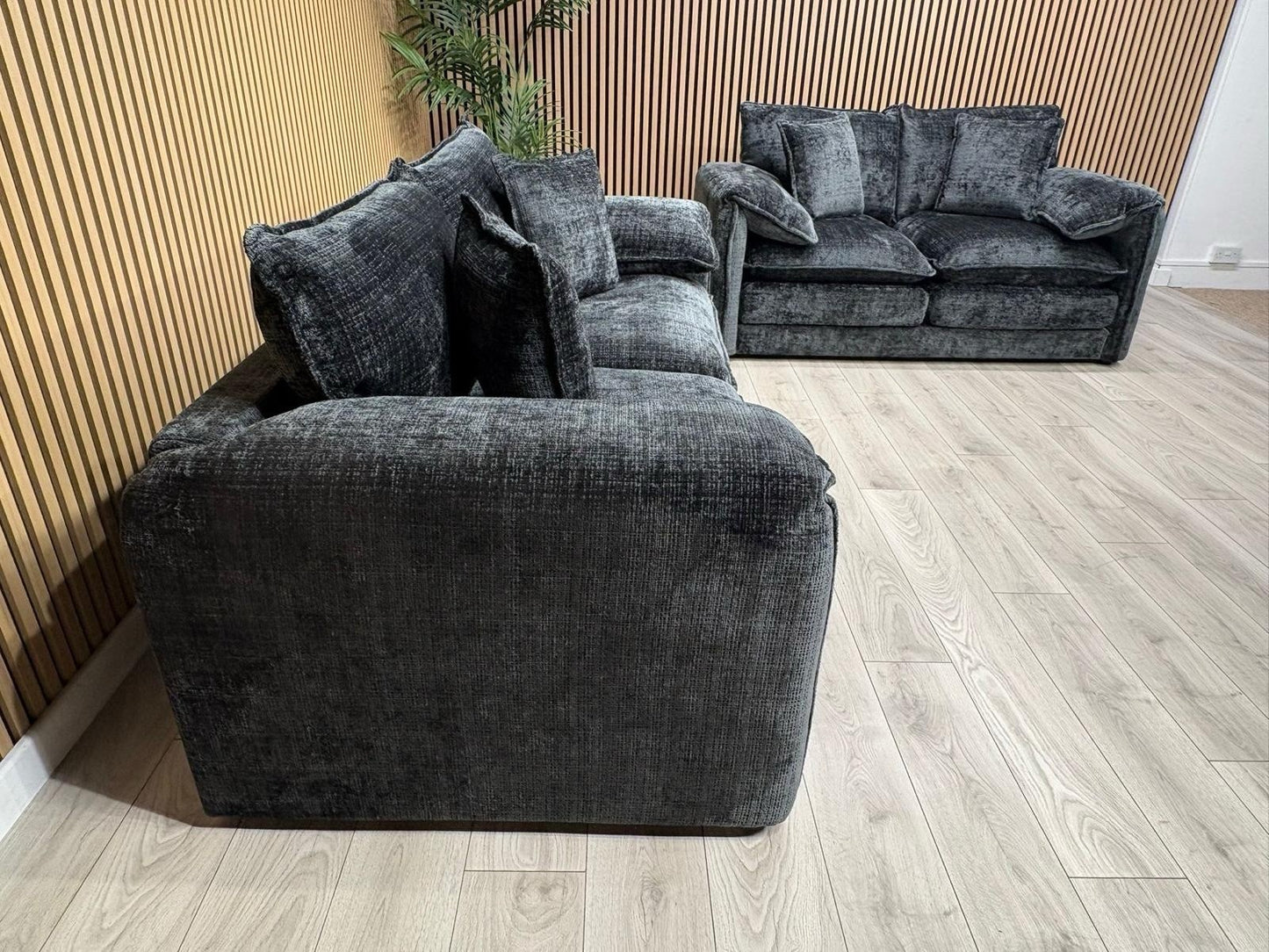 SOLICE Fabric 3 Seater + 2 Seater Sofa Set, Black - RRP £2,498