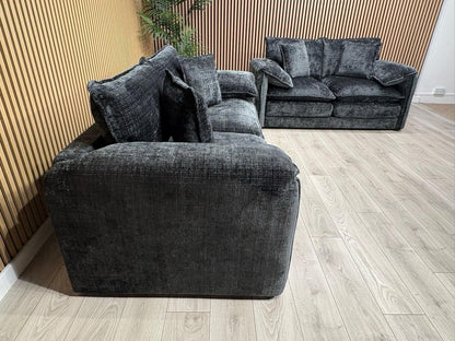 SOLICE Fabric 3 Seater + 2 Seater Sofa Set, Black - RRP £2,498