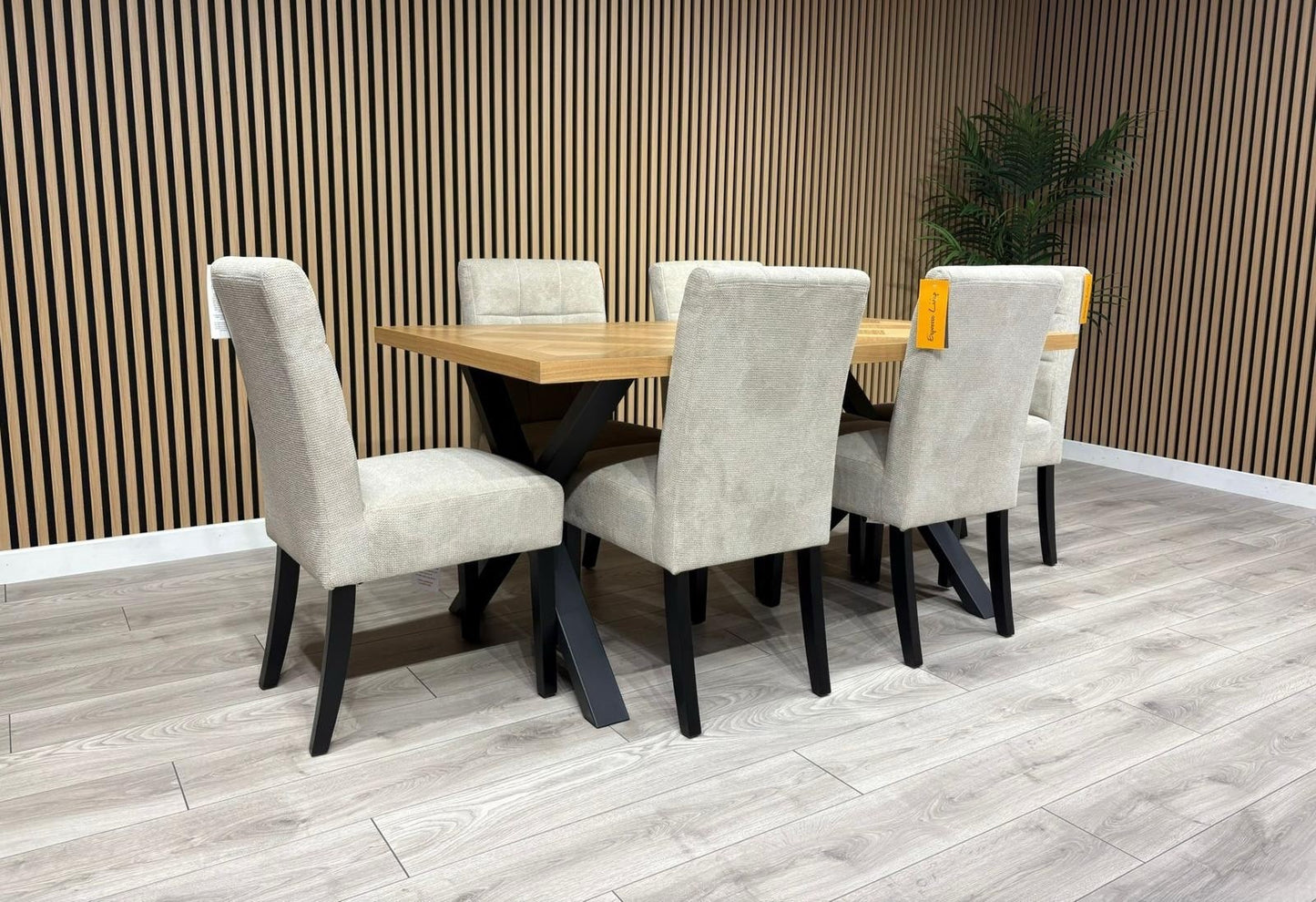 NEXT Sample - LOWRY Oak Parquet Veneer Dining Table + 6 x Chairs - RRP £2,299