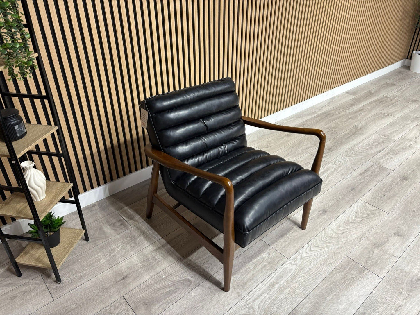 John Lewis Sample - Mid Century Faux Leather Accent Chair, Black - RRP £1099