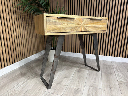 NEXT Sample - Geo Mango Wood 2 Drawer Console Table - RRP: £650