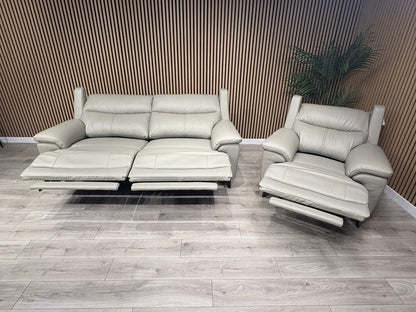 Furniture Village PANACHE Style Leather 3 Seater + Chair Power Recliner Sofa Set