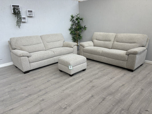 Furniture Village HETTY Fabric 2 x 3 Seater Sofa Set + Footstool- RRP £2,385