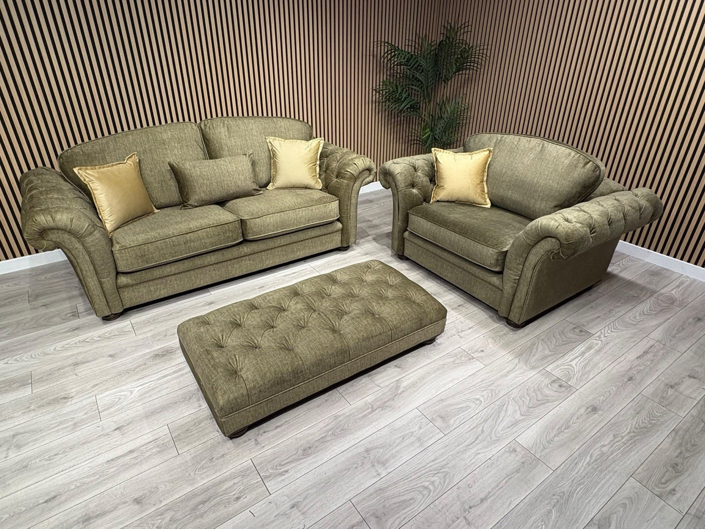 A&J Victoria Fabric 3 Seater Sofa + Love Chair + Footstool Set - RRP £4897