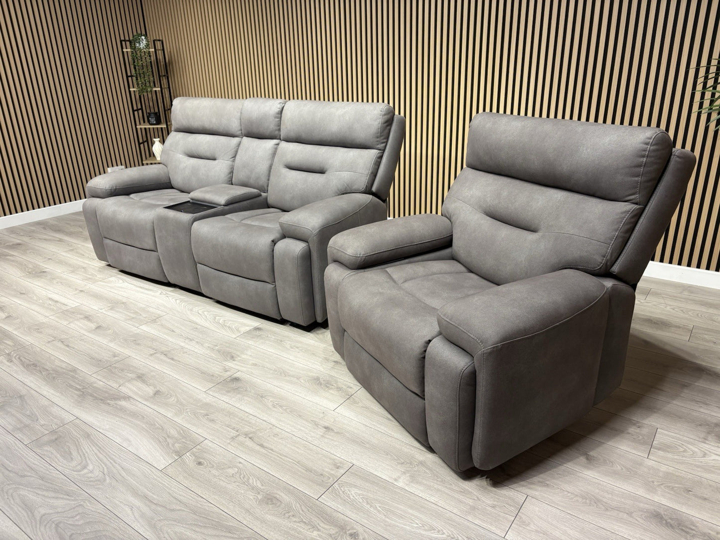 F. Village CINEMAX Fabric 2 Seater Media Sofa, Media Armchair + Stool RRP £4,385