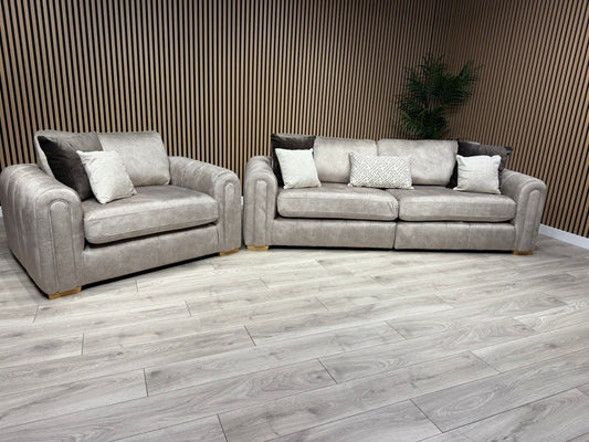 DEVINE Glamour Large Fabric 4 Seater Sofa + Love Chair Armchair - RRP £2,598