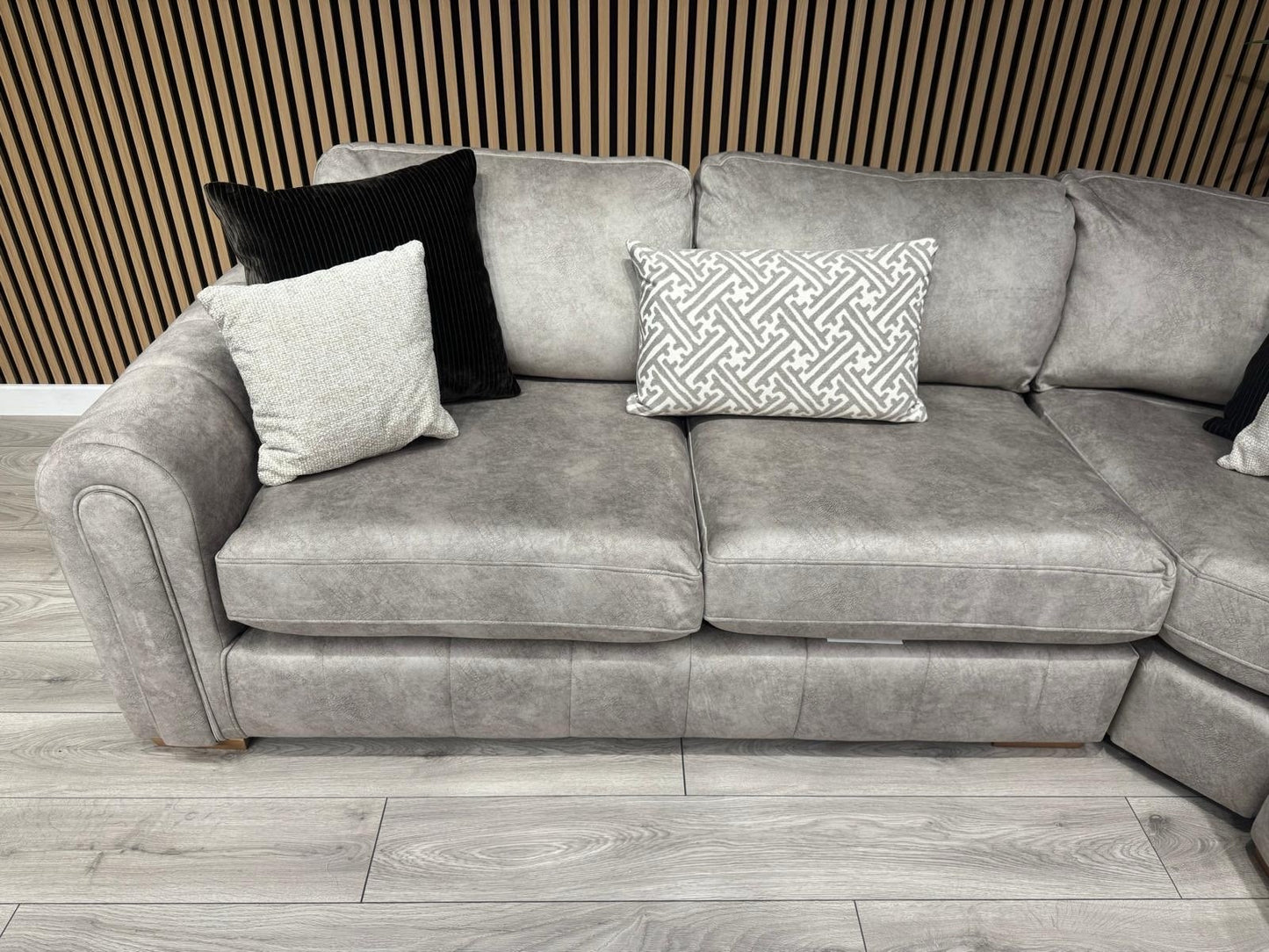 DEVINE Glamour Large Fabric 2 Corner 2 Sofa, Gemini Silver - RRP £2,895
