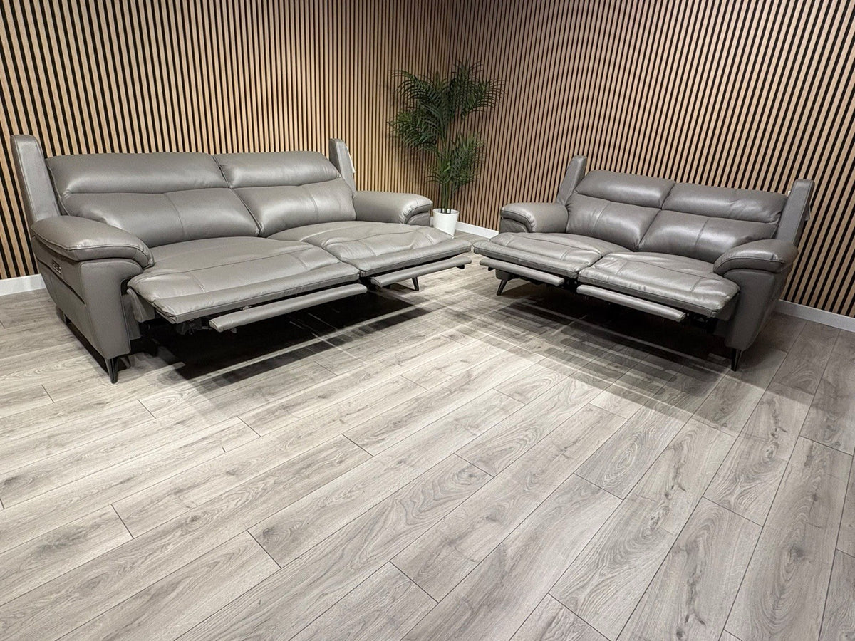 Furniture Village PANACHE Style Leather 3 + 2 Seater Power Recliner Sofa Set