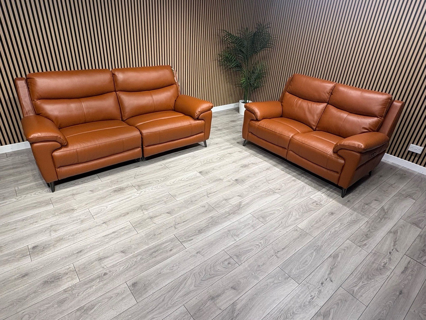 Furniture Village PANACHE Style Leather 3 + 2 Seater Power Recliner Sofa Set