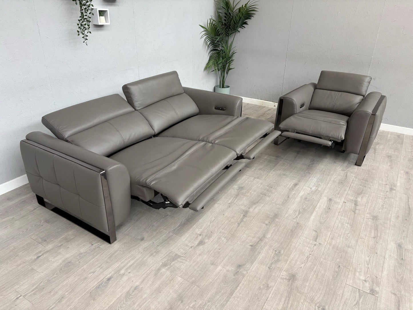 Furniture Village GISELLA Leather 3 Seater Sofa + Armchair Power Set - RRP £4390