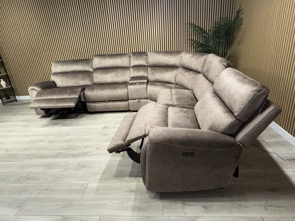 DFS Sample VEGAS Fabric 2 Corner 2 Power Recliner Sofa + Console - RRP £2999
