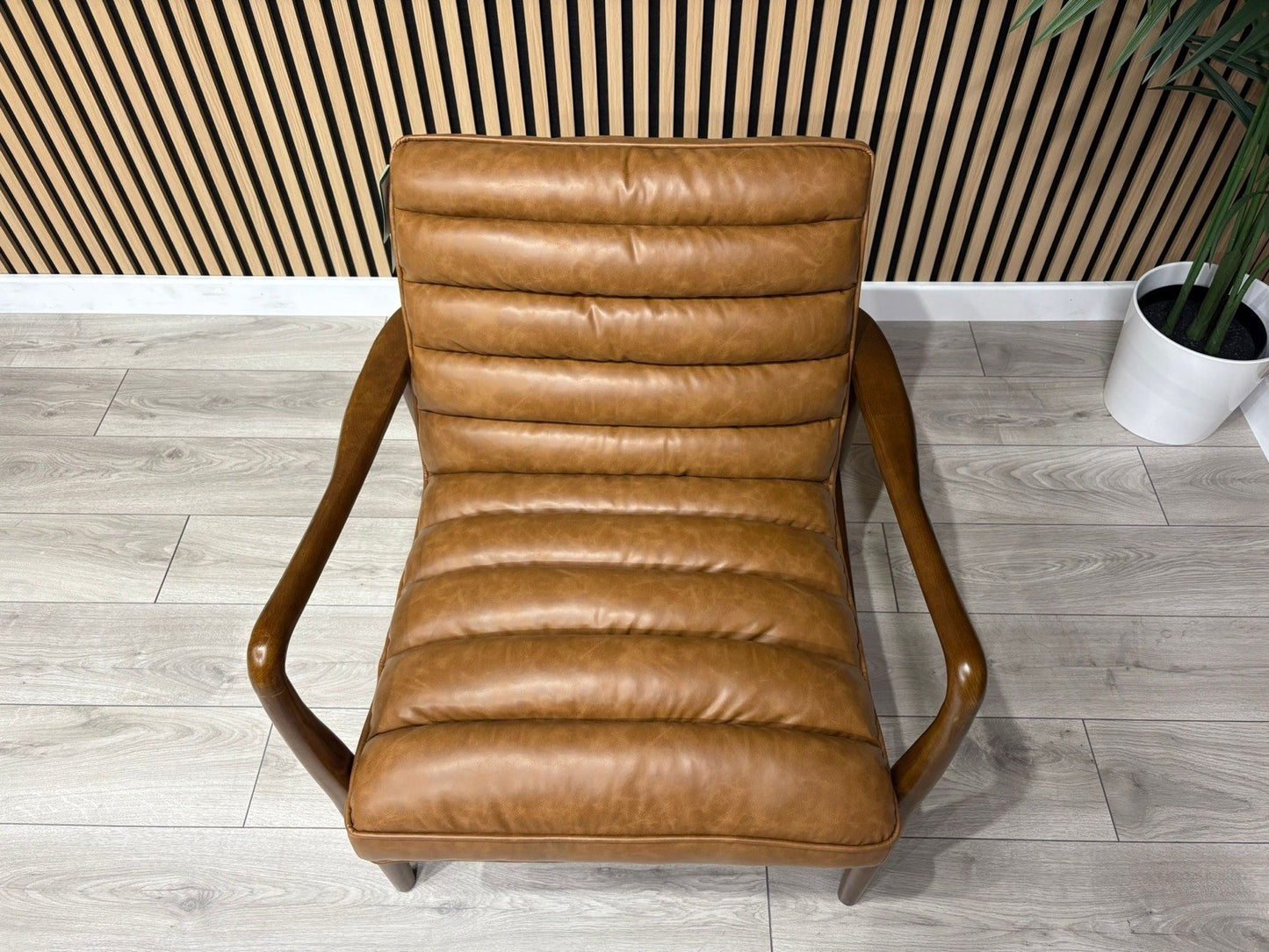 John Lewis Sample - Mid Century Faux Leather Accent Chair, Tan Brown - RRP £1099