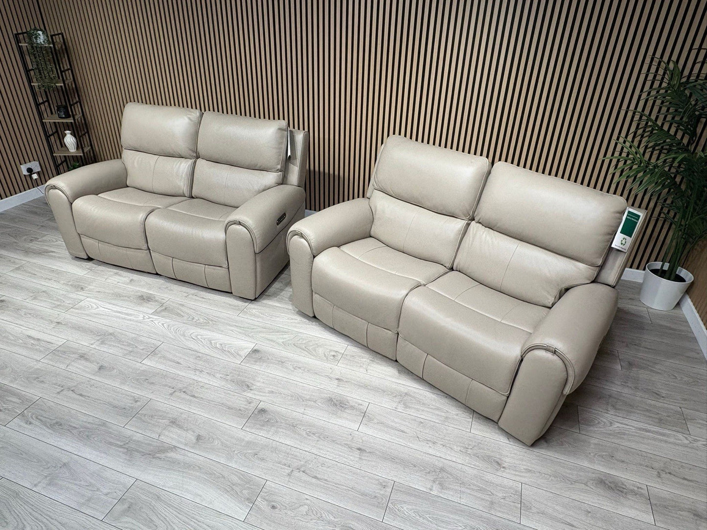 Oak FurnitureLand - EZRA Leather 2 x 2 Seater Power Recliner Sofa Set. RRP £5000