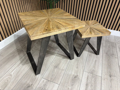 NEXT Sample - Geo Mango Wood Nest Of 2 Tables - RRP: £599