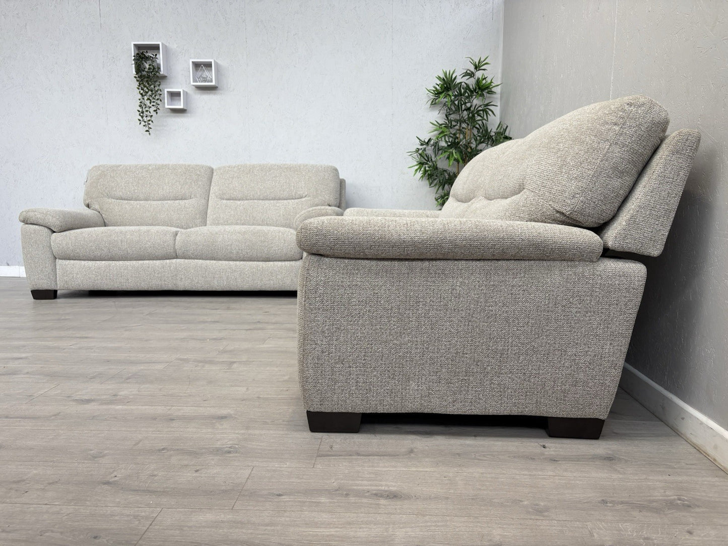 Furniture Village HETTY Fabric 2 x 3 Seater Sofa Set + Footstool- RRP £2,385