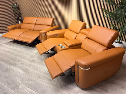 VENICE Leather 3 Seater + 2 Seater Console Power Recliner Sofa Set - RRP £4,598