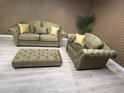 A&J Victoria Fabric 3 Seater Sofa + Love Chair + Footstool Set - RRP £4897