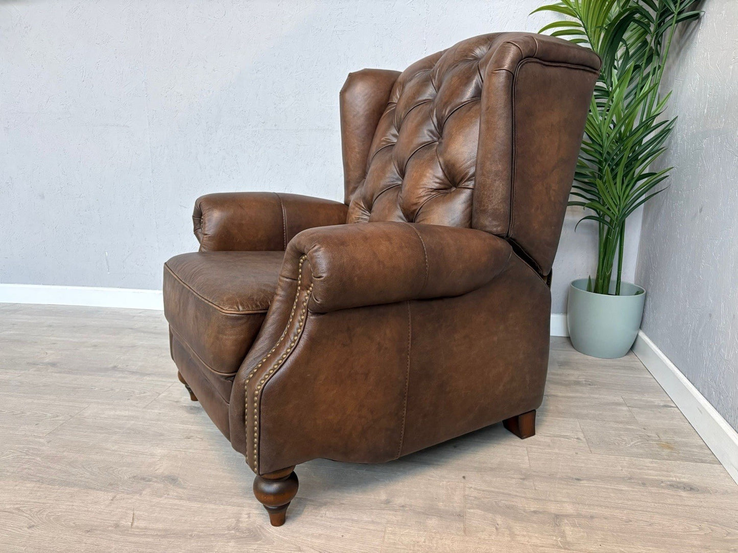 F.V. At The Helm Shackleton Leather Chesterfield 4 Seater Sofa + 2 Chairs, Power