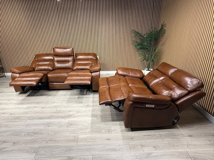 Kingsbury Premium Leather 3+2 Seater Power Recliner Sofa Set - RRP £3898