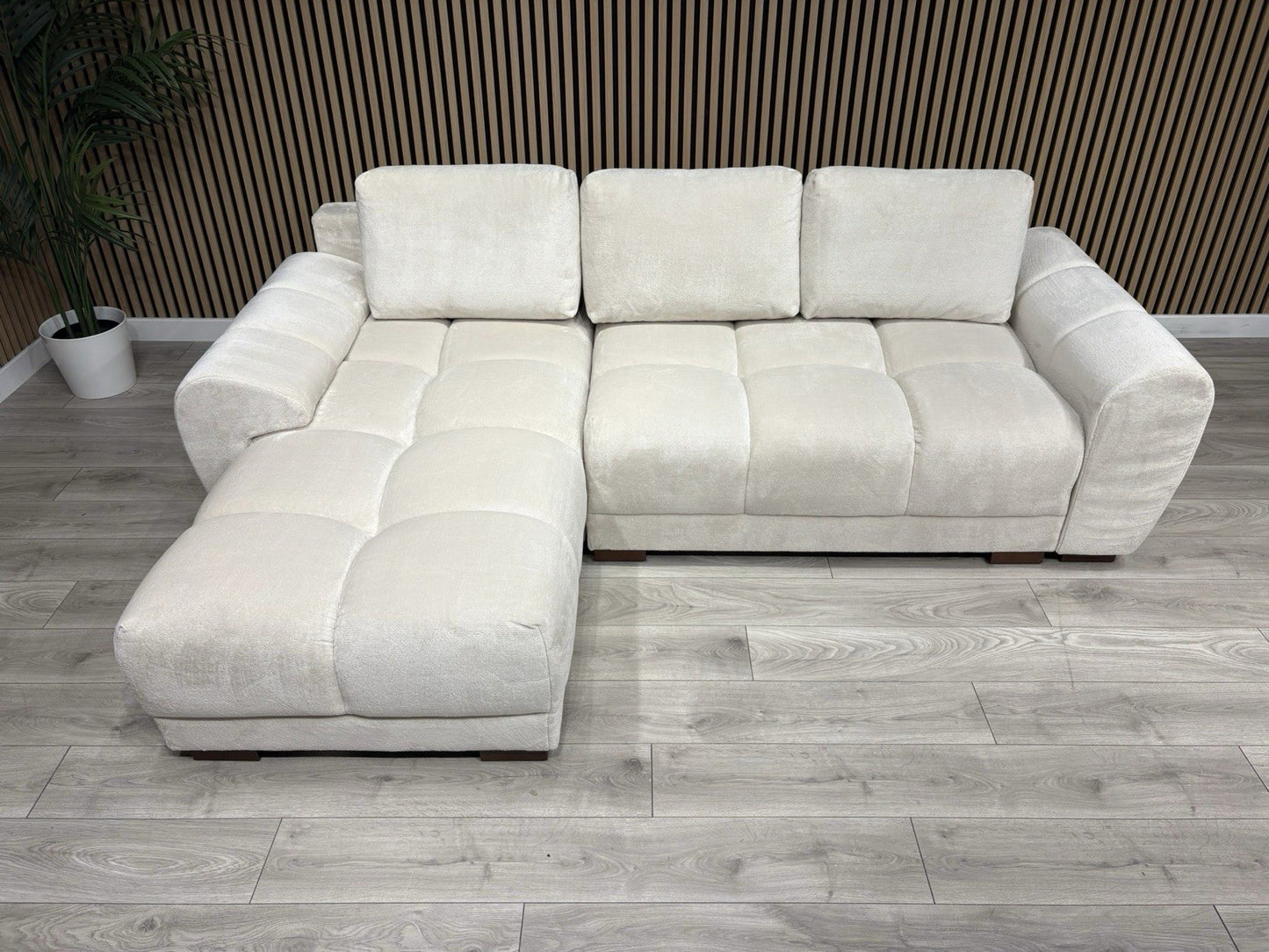 AZZURO Premium Fabric LHF Corner Chaise Sofa Bed with Storage, Cream RRP £1,799