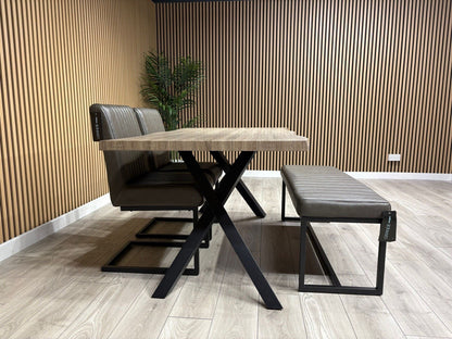NEXT Sample - RIGA Industrial Dining Table + Bench + 2 x Chairs - RRP £1,899