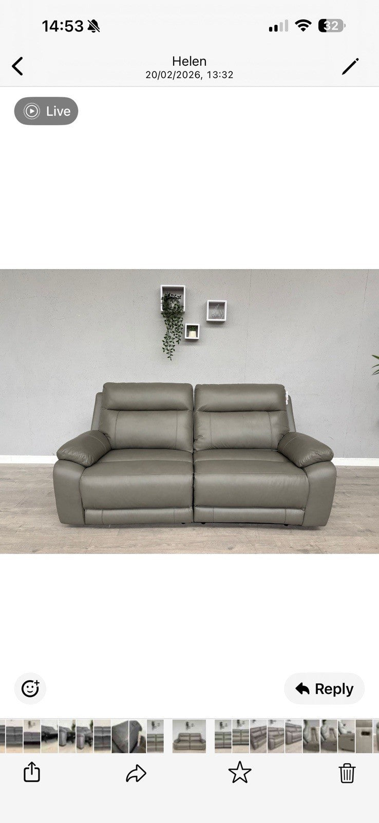 DFS Model Leather 3 Seater Power Recliner Sofa - RRP £1599
