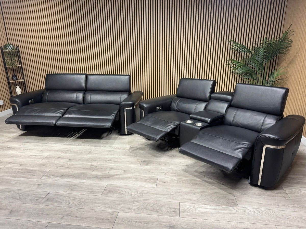 VENICE Leather 3 Seater + 2 Seater Console Power Recliner Sofa Set - RRP £4,598