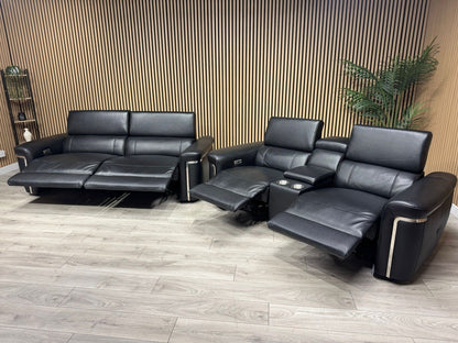 VENICE Leather 3 Seater + 2 Seater Console Power Recliner Sofa Set - RRP £4,598