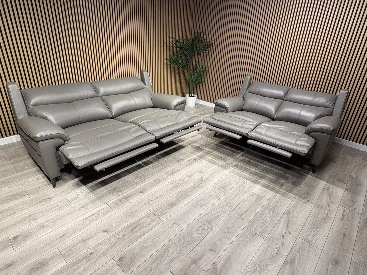 Furniture Village PANACHE Style Leather 3 + 2 Seater Power Recliner Sofa Set