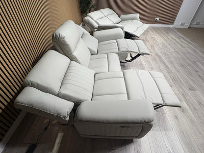 DOMINO 3 Seater + 2 Seater Leather Sofa Set, Power Recliners - RRP £2,995