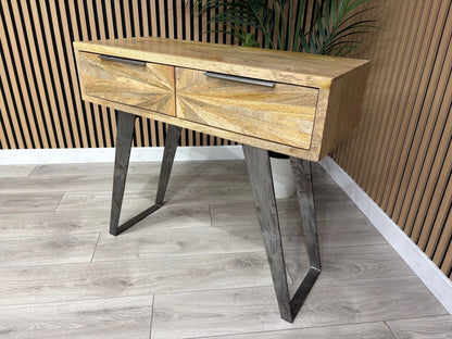 NEXT Sample - Geo Mango Wood 2 Drawer Console Table - RRP: £650