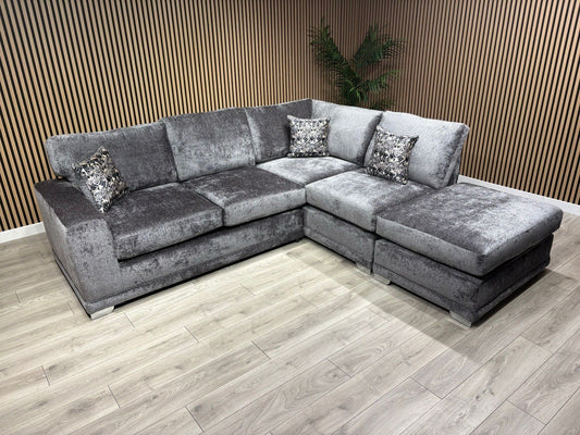 Deluxe Fabric Open End Chaise Corner Sofa + Footstool - RRP £2799