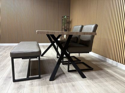 NEXT Sample - RIGA Industrial Dining Table + Bench + 2 x Chairs - RRP £1,899