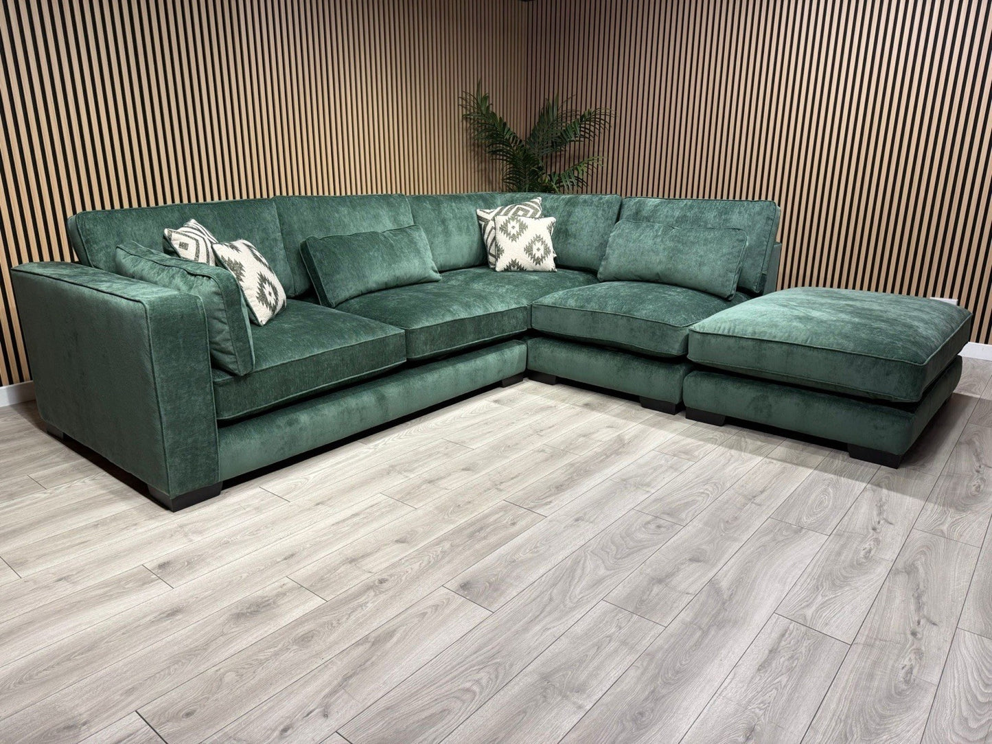 Sofology CAVALLI Style Fabric Open Chaise RHF Corner Sofa + Footstool - RRP £5398