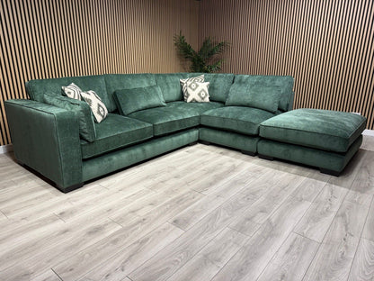Sofology CAVALLI Style Fabric Open Chaise RHF Corner Sofa + Footstool - RRP £5398