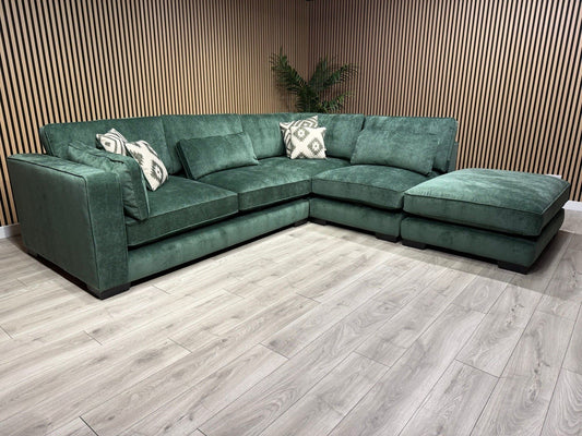 Sofology CAVALLI Style Fabric Open Chaise RHF Corner Sofa + Footstool - RRP £5398