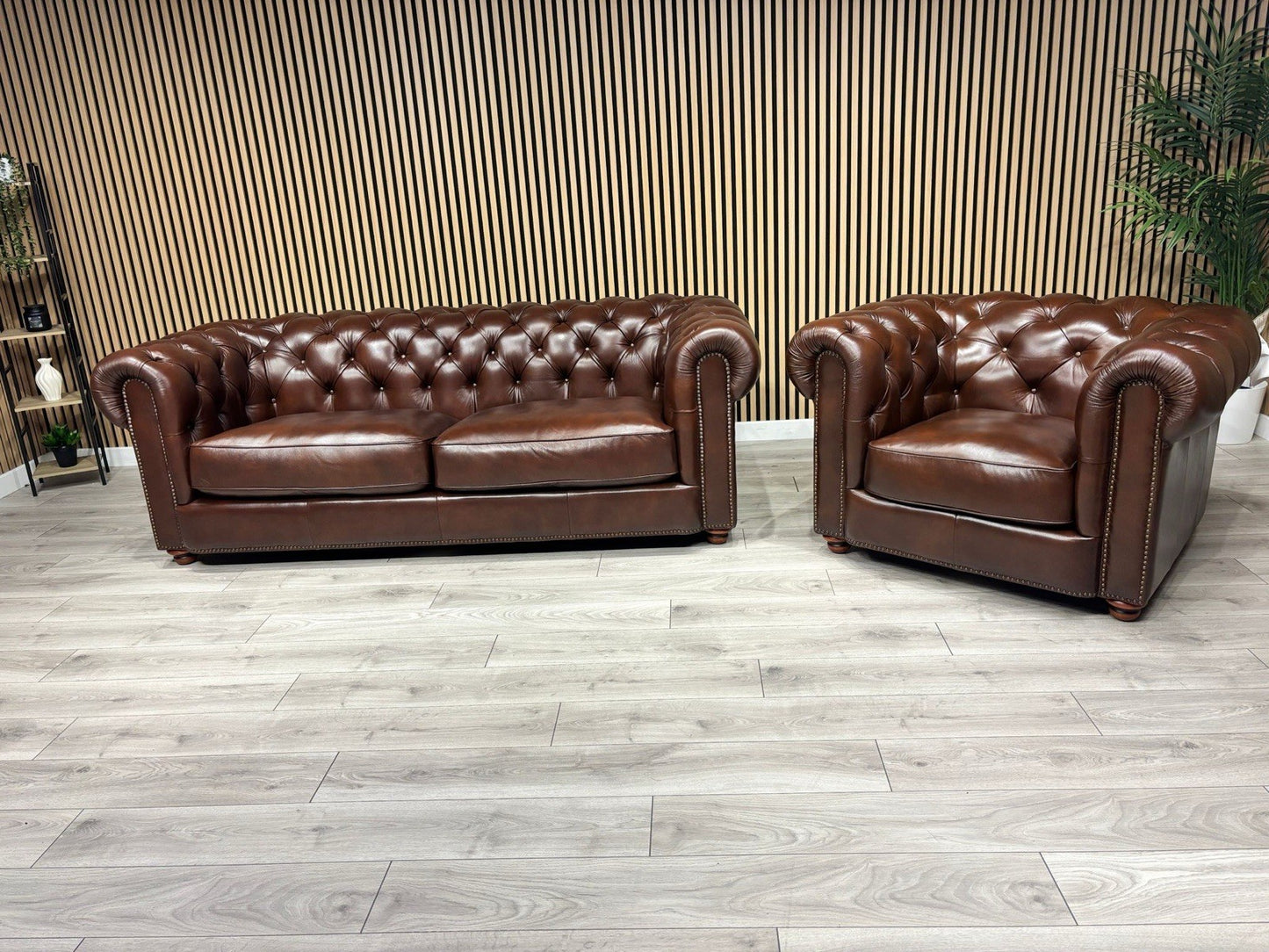 At The Helm Shackleton Style 3 Seater Sofa + Armchair Leather Chesterfield Set