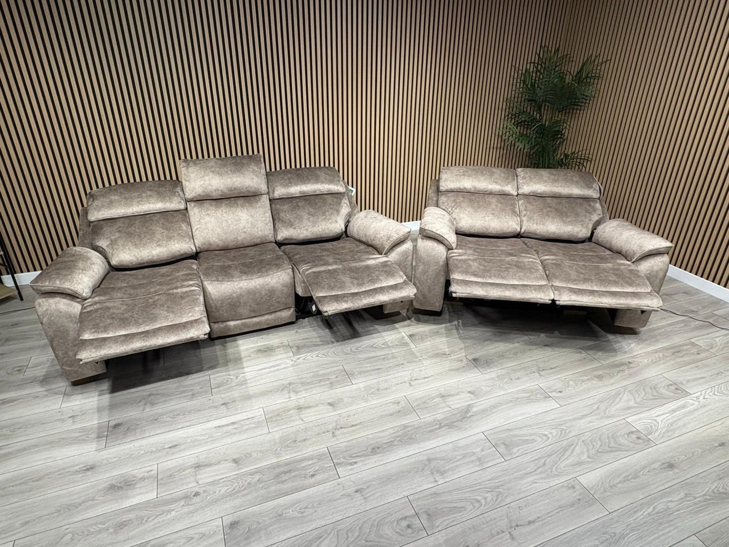 Furniture Village SLOANE Style Fabric 3 + 2 Seater Power Recliner Sofa Set