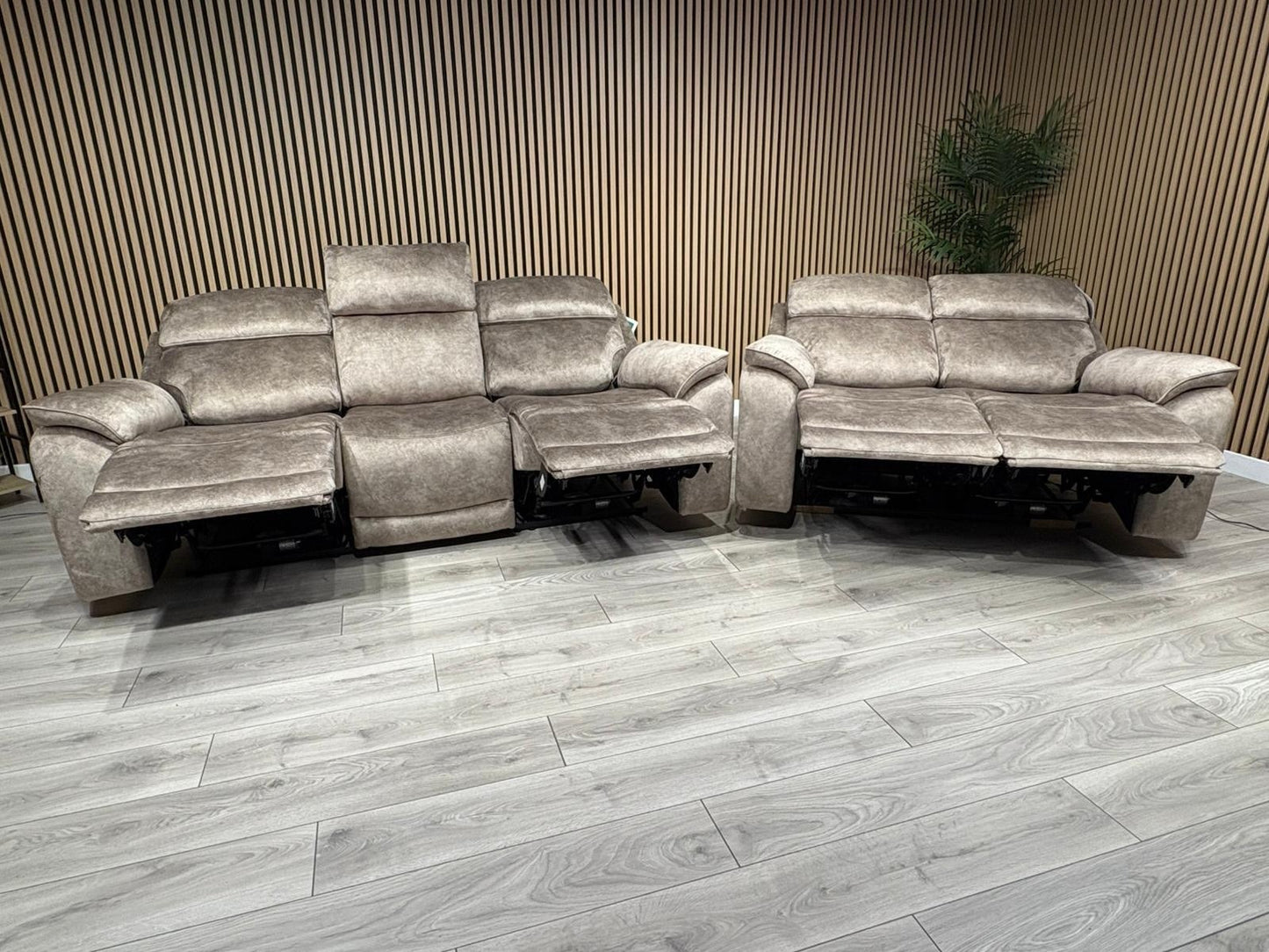 Furniture Village SLOANE Style Fabric 3 + 2 Seater Power Recliner Sofa Set