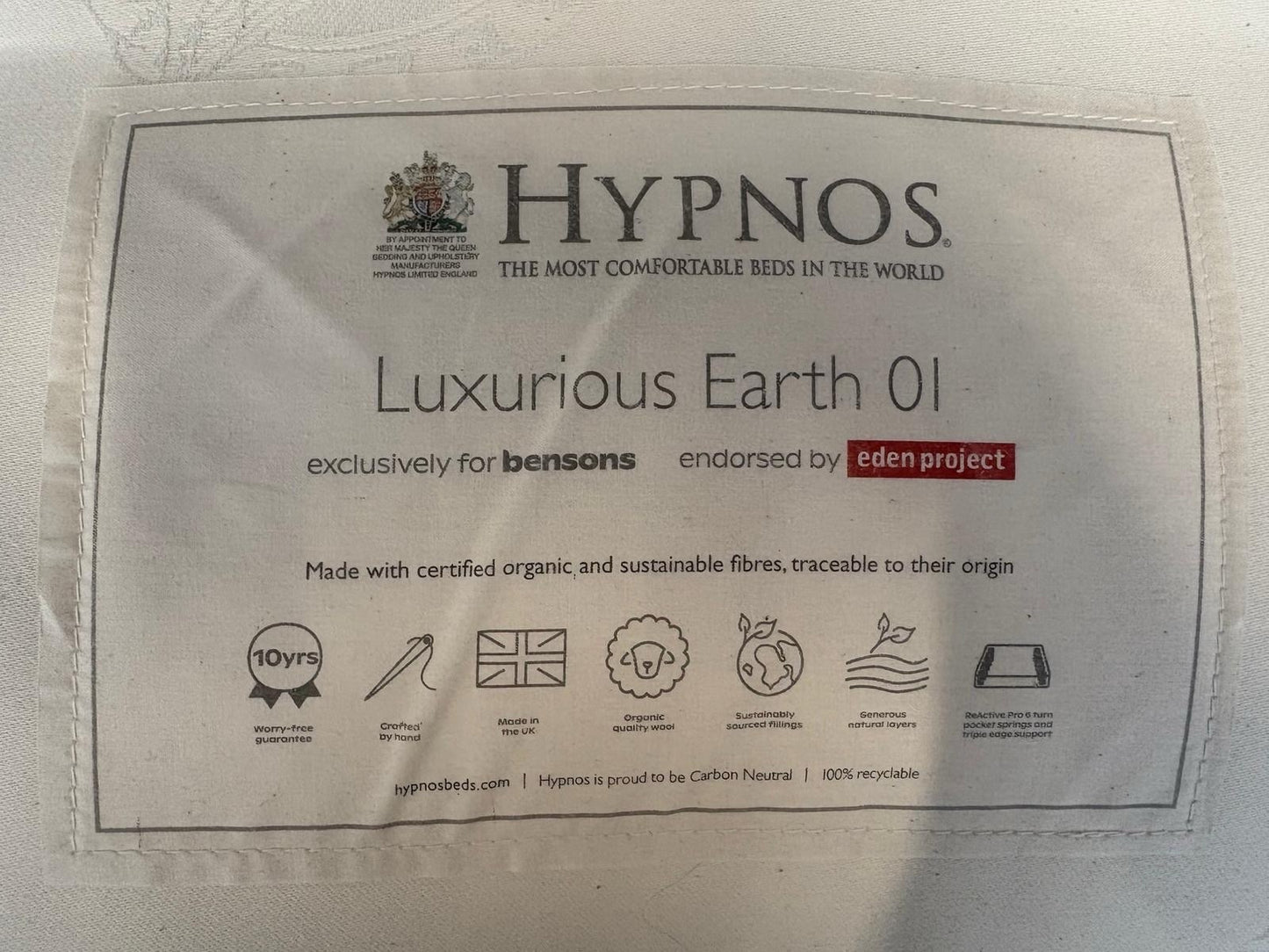 Hypnos Luxurious Earth 01 6ft Superking Mattress Zip and Link, Firm - RRP £3,099