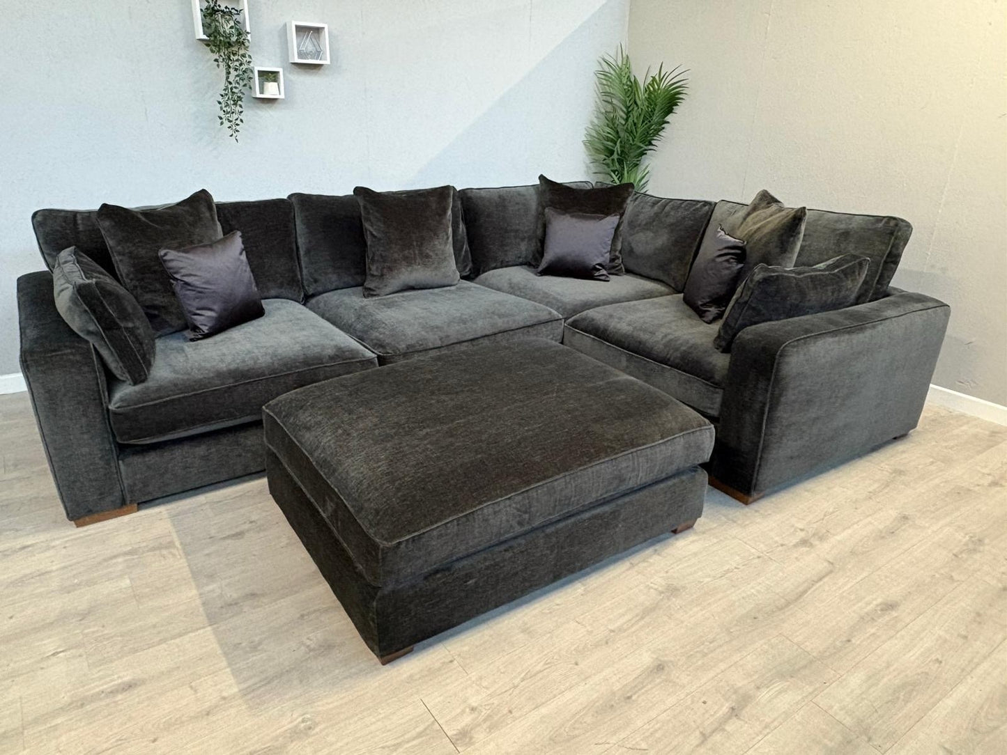 Sofology CAVALLI Fabric 3 Corner 1.5 Sofa + Footstool, Slate  - RRP £5,798