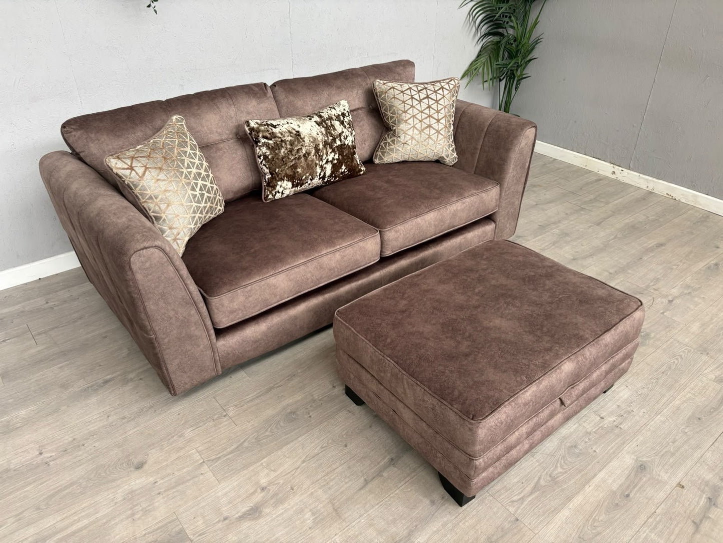 F.V MARIAH 3 Seater Fabric Classic Back Sofa + Storage Footstool - RRP £2590