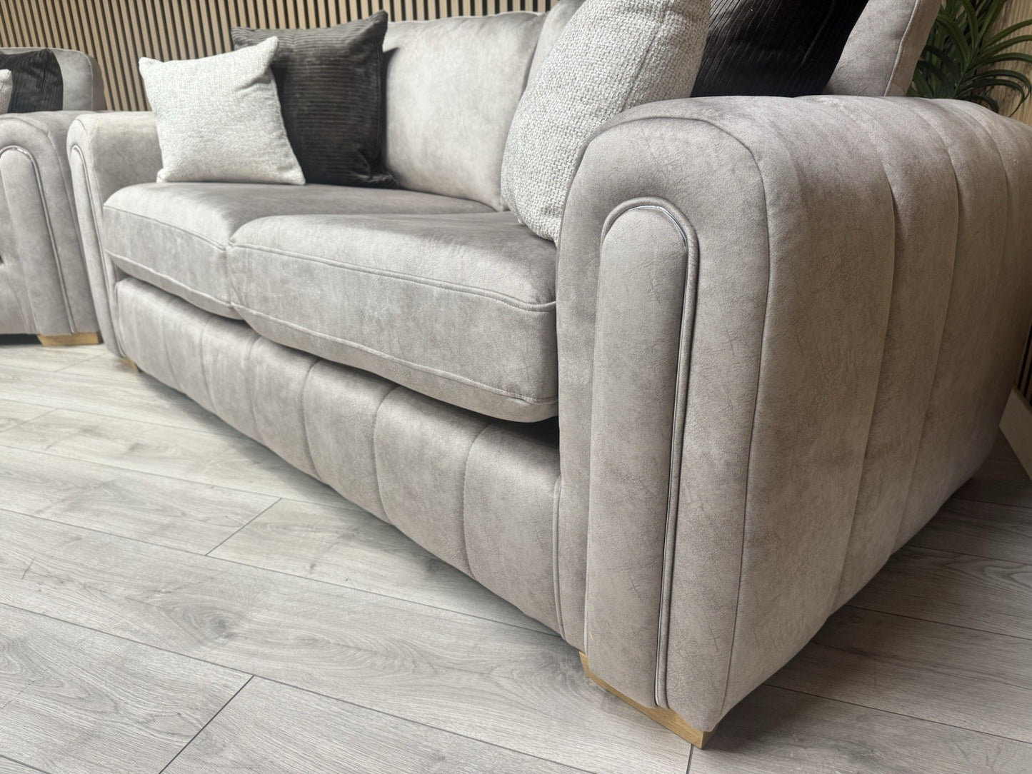 DEVINE Glamour Fabric 3 Seater + 2 Seater Sofa Set, Stone - RRP £2,598