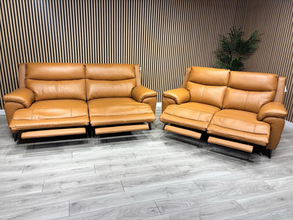 Furniture Village PANACHE Style Leather 3 + 2 Seater Power Recliner Sofa Set