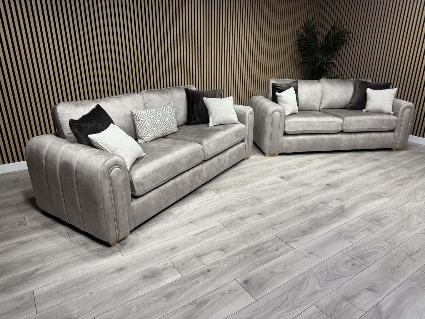 DEVINE Glamour Fabric 3 Seater + 2 Seater Sofa Set, Stone - RRP £2,598