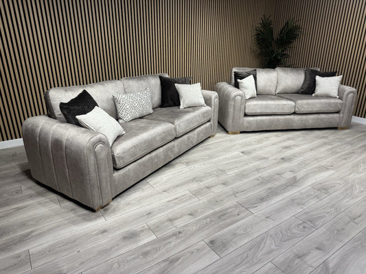 DEVINE Glamour Fabric 3 Seater + 2 Seater Sofa Set, Stone - RRP £2,598