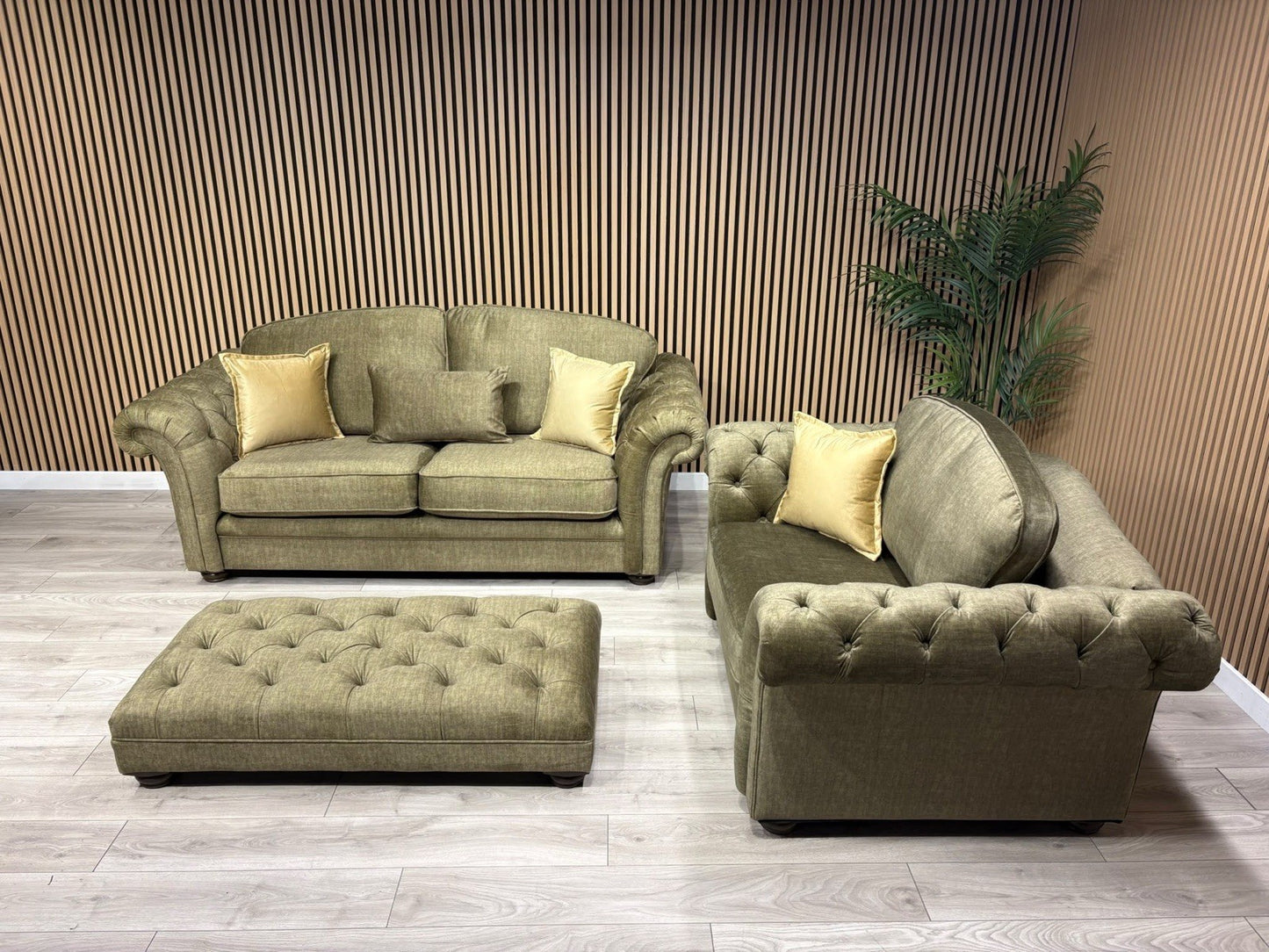 A&J Victoria Fabric 3 Seater Sofa + Love Chair + Footstool Set - RRP £4897