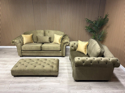 A&J Victoria Fabric 3 Seater Sofa + Love Chair + Footstool Set - RRP £4897