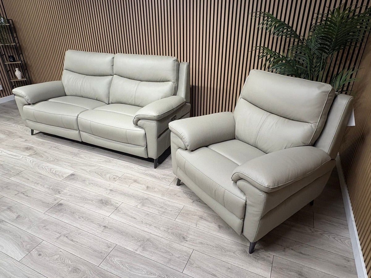 Furniture Village PANACHE Style Leather 3 Seater + Chair Power Recliner Sofa Set