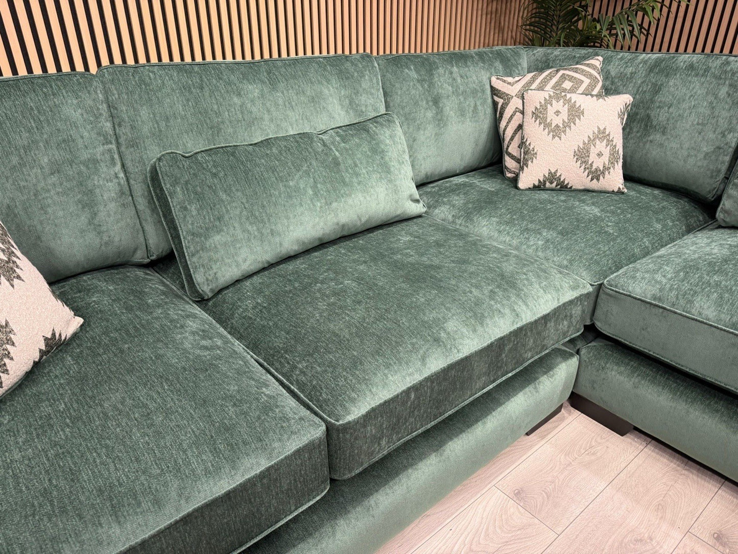 Sofology CAVALLI Style Fabric Open Chaise RHF Corner Sofa + Footstool - RRP £5398